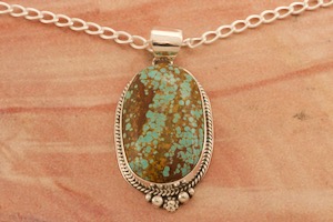 Native American Jewelry Genuine Number 8 Mine Turquoise Sterling Silver Pendant